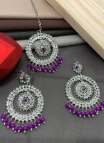 Purple Stone Earrings With Maang Tikka